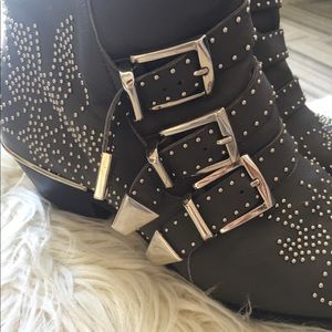 Chloe Susanna Grey Studded Buckle Boot - Size 37.5